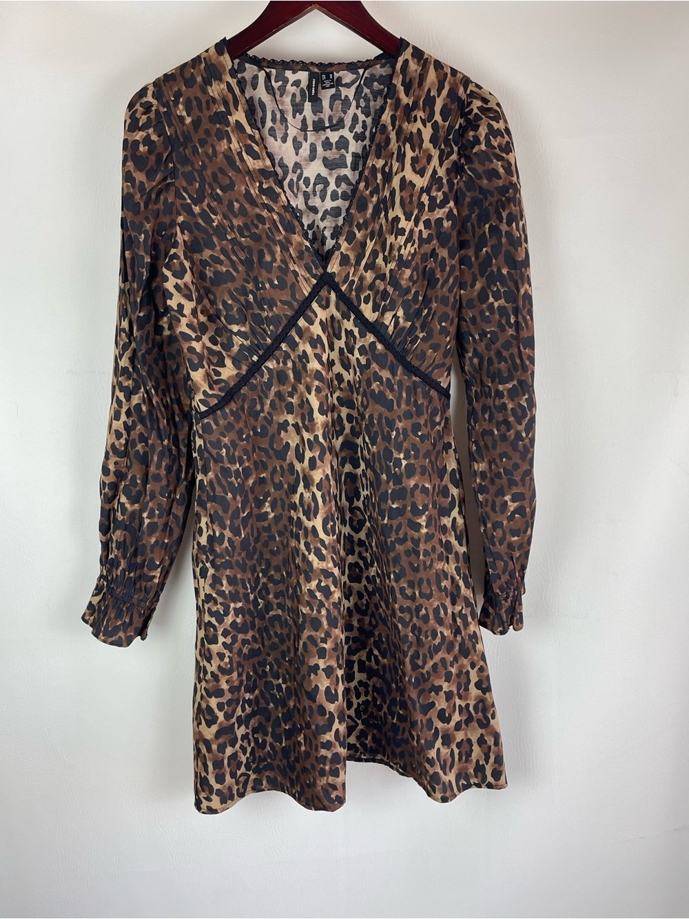 Vero Moda VMWILD Leopard Print V-Neck Long Sleeve Mini Dress M - Picture 2 of 10
